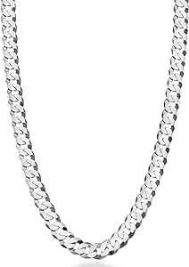 MiaBella Solid 925 Sterling Silver Italian 7mm Diamond Cut Cuban Link Curb Chain Necklace for Women Men, 16"-18"-20"-22"-24"-26"-30"