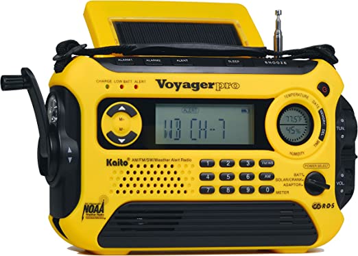(Standard) - Kaito Voyager Pro KA600 Digital Solar Dynamo Crank Wind Up AM/FM/LW/SW & NOAA Weather Emergency Radio with Alert, RDS & Smart Phone Charger, Yellow