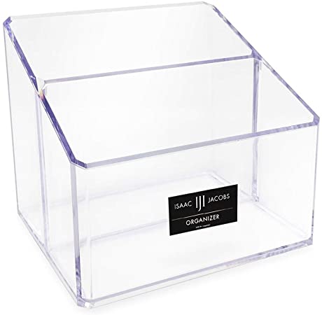 Isaac Jacobs Clear Acrylic 2-Section Organizer, Remote Holder & Multi-Functional Makeup, Brush, Pen & Pencil Storage Solution, for the Home, Bathroom, Office, Child’s Desk (2-Section)