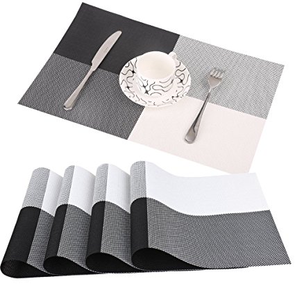 Famibay PVC Place Mats - Heat Insulation PVC Placemats Stain-resistant Woven Vinyl Table Mats for Kitchen Set of 4 - 30x45 cm (Black)