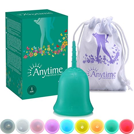 ANYTIME Premium Reusable Menstrual Cup - FDA Approved - #1 Recommended Period Cup Alternative to Tampons and Pads - Bonus Travel Bag (Small Pre-Birth, Green)