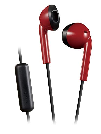 JVC Red and Black Sweat and Splash Proof Retro Earbuds with Microphone and Remote HAF19MRB