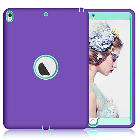 iPad Pro 10.5 A1701/A1709 Case, Hocase High-Impact Shock Absorbent Dual Layer Silicone Hard PC Bumper Protective Case for iPad Pro 10.5-inch 2017 Model - Purple / Teal