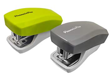 PraxxisPro, Mini Staplers, Built-in Staple Remover, Staples 2 to 18 Sheets, Set of 2, Lime Green & Cool Grey