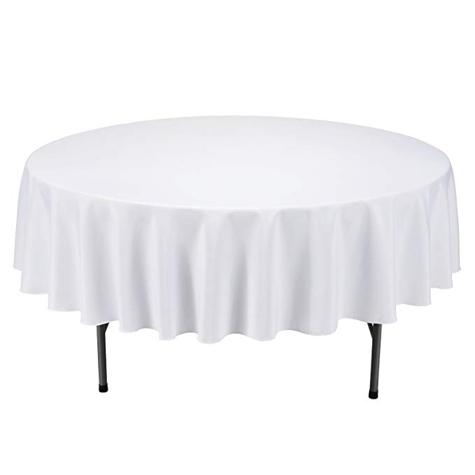 VEEYOO Tablecloth 90 inch Round Table Cloth Solid Polyester Table Cover for Wedding Restaurant Party Kitchen Dining Table, White