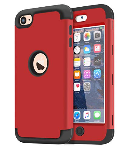 Dailylux iPod Touch 6 Case,iPod Touch 5 Case 3in1 Hybrid Impact Resistant Shockproof Hard Case with Soft Silicone Protective Cover for Apple iPod Touch 5th 6th Generation Girls/Boys-Red Black