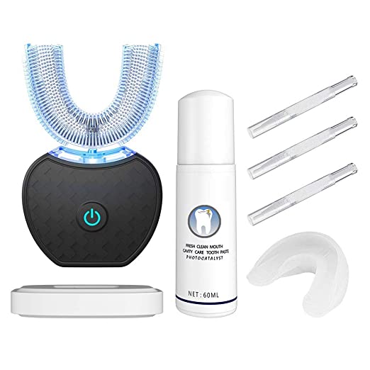 Ultrasonic Tooth Cleaner and Teeth Whitening Kit 2 in 1 with 3pcs Teeth Whitening Gel,Lebond Electric Toothbrush and Toothpaste for Adults Upgraded USB Rechargeable Black Teeth Toothbrush