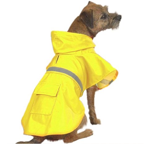 Dog Rain Coat - Yellow w/Reflective Stripe - XX-Large (XXL)