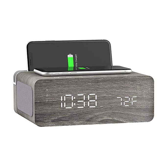 Ion Charge Time Plus Alarm Clock Speaker with Wireless Charging Pad - Gray