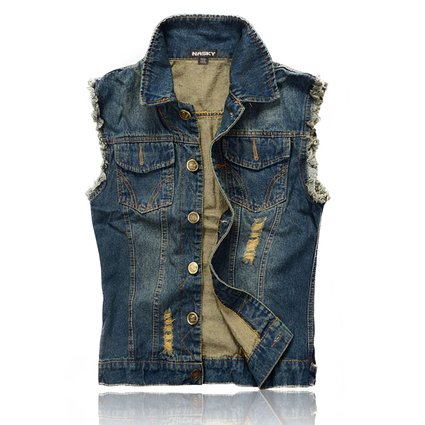 NASKY Men's Fit Retro Ripped Jeans Demin Jacket Vest Waistcoat Top Vest