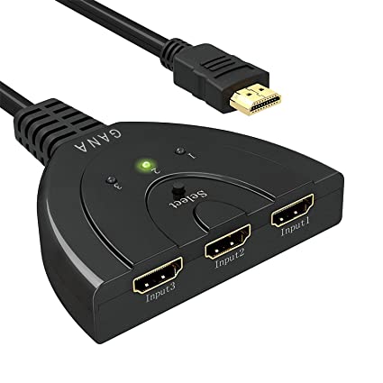 Cables Kart HDMI Switch Gold Plated 3-Port HDMI Switcher,Splitter, Supports Full HD1080p, 3D with High Speed Pigtail Cable
