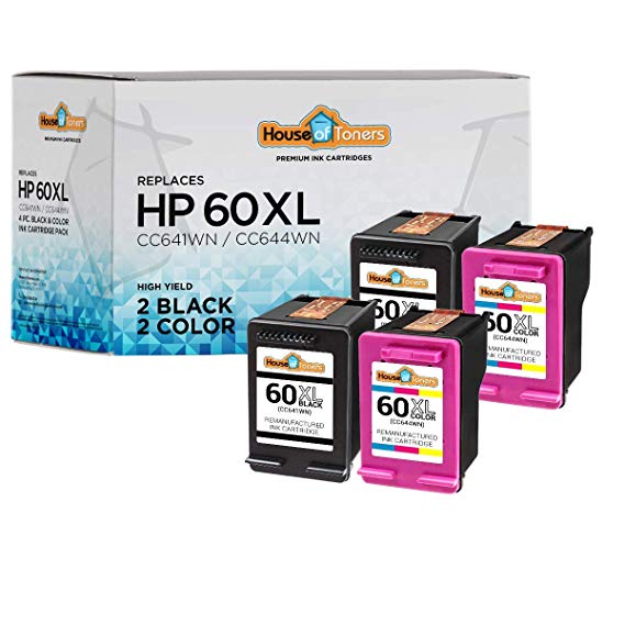 HouseOfToners Remanufactured Ink Cartridge Replacement for HP 60XL (2 Black & 2 Color, 4-Pack)