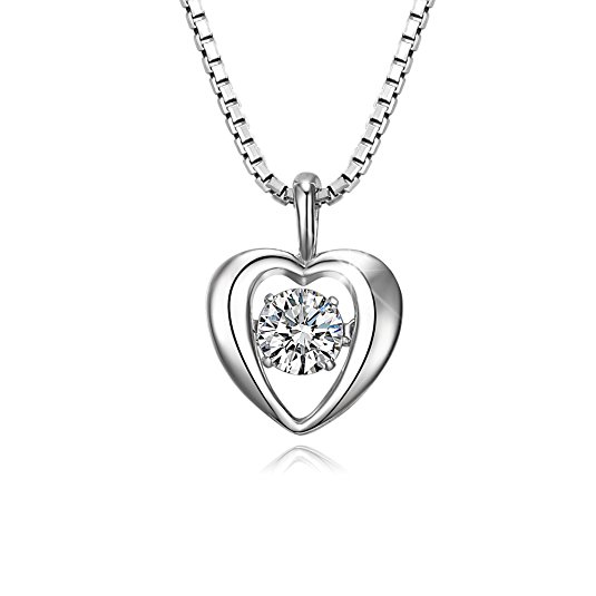 T400 Jewelers "Heartbeat" 925 Sterling Silver Dancing Stone with Swarovski Zirconia Pendant Necklace, 18"