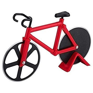 Bicycle Pizza Cutter Wheel Non-Stick Cutting Wheel Dual Stainless Steel best for Holiday Vacation Housewarming Cool Kitchen Gadget Gift with Stand (Red)
