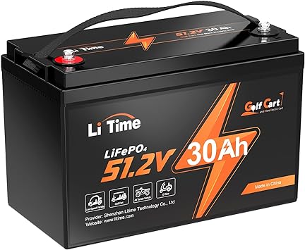 LiTime 48V (51.2V) 30Ah LiFePO4 Lithium Golf Cart Battery, Built-in 60A BMS, Support 2C Discharge, Max. Power 3.07KW, Suitable for 2KW Motor, Perfect for Golf Cart, RV, Lawn Mower etc.