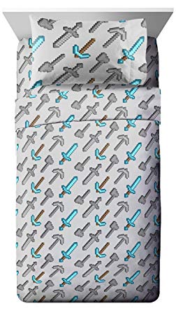 Jay Franco Minecraft Isometric Characters Twin Sheet Set - Super Soft and Cozy Kid’s Bedding Features Creeper - Fade Resistant Polyester Microfiber Sheets (Official Minecraft Product)