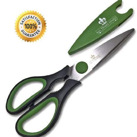 All Times Finest Multi Purpose Soft Grip Heavy Duty Kitchen Shears / Scissor with With Magnetic Storage Case, Green/Black