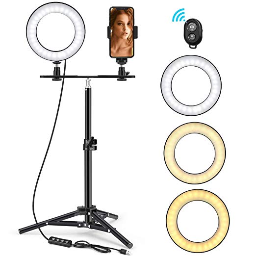 Ring Light, Foxin 6" Mini Selfie Ring Light with Tripod Stand & Phone Holder for Live Stream/Makeup, Small Desktop Camera Led Ring Light for YouTube Video/Photography Compatible with iPhone Android