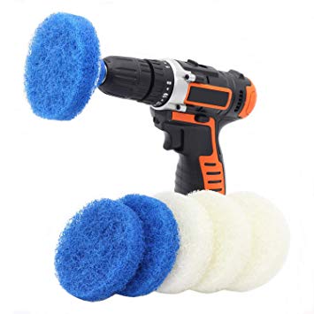 Cooptop Bathroom & Kitchen Cleaning Drill Brush Set - Power Scrub Pad Cleaning Kit – Power Scrubbing Drill Attachment - Cleaning Scouring Pads (Blue&White)