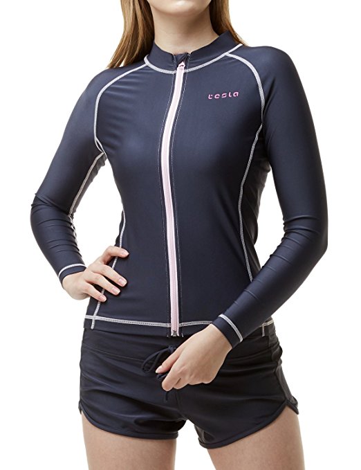 Tesla Women's UPF 50  Zip Front Long Sleeve Top Rashguard Swimsuit FSZ01/FSZ11