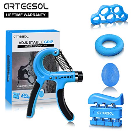 Hand Grip Strengthener, Arteesol Finger Strengthener 5 Pack Adjustable Resistance 11-132lbs-Finger Exerciser,Finger Stretcher Hand Therapy Forearm Therapy Exerciser for Unisex