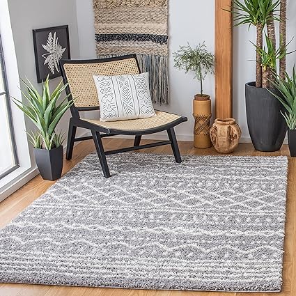 Safavieh Arizona Shag Collection Area Rug - 5'1" Square, Grey & Ivory, Moroccan Design, Non-Shedding & Easy Care, 1.6-inch Thick Ideal for High Traffic Areas in Living Room, Bedroom (ASG741G)