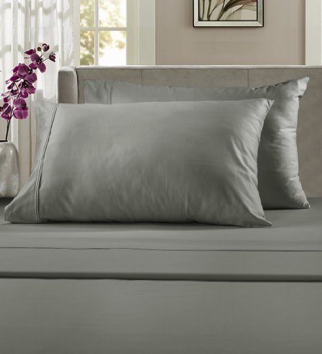 Luxury Solid 700 Thread Count Cotton Blend 4 Piece Sheet Set‏ (Queen, Grey)