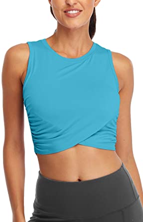 Sanutch Workout Crop Tops for Women Slim fit Yoga Dance Tops Cropped Muscle Tank