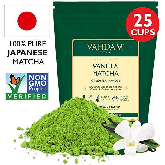 Vanilla + Matcha Green Tea Powder - Brew Delicious Vanilla Matcha Latte | Powerful SUPERFOODS Blend | Pure Japanese Matcha Powder with 100% Natural Vanilla 🍵 137x Anti-OXIDANTS, 100g (50 Servings)