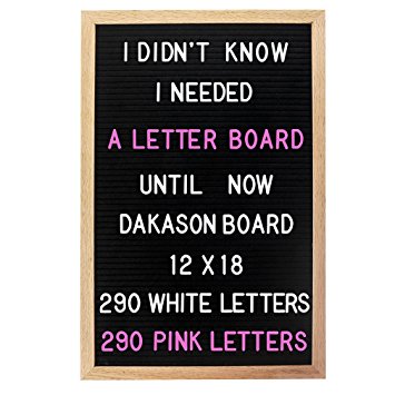 Letter board 12x18 Changeable Black Felt Letter Board Oak Wood Frame 580 White & Pink Letters 2 Drawstring Canvas Pouches by Dakason