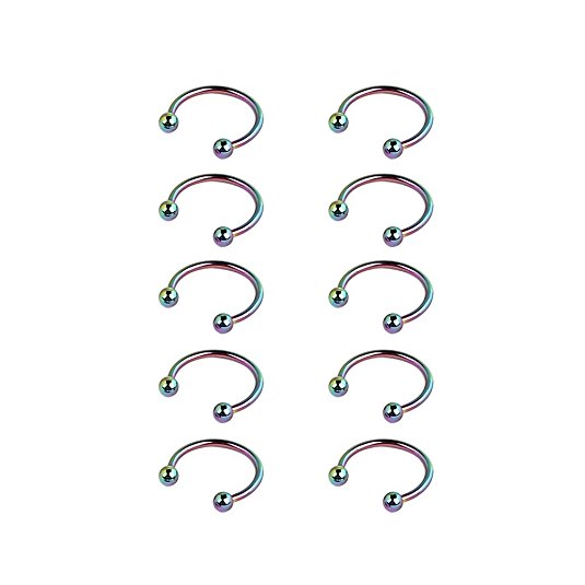 Ruifan 10PCS 16G 6mm/8mm/10mm/12mm CBR Horseshoe Circular Rings Rainbow Titanium Anodized 316L Surgical Steel for Lip, Septum Piercing Jewelry & Cartilage 3mm Balls