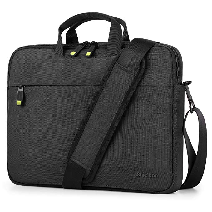 SHIELDON 14-inch Laptop Sleeve Carry-on Briefcase Computer Protective Bag with Luggage Belt Compatible with 13.3" MacBook Pro, 13.3" MacBook Air, 12.9" iPad Pro, Acer Chromebook Notebook - Black