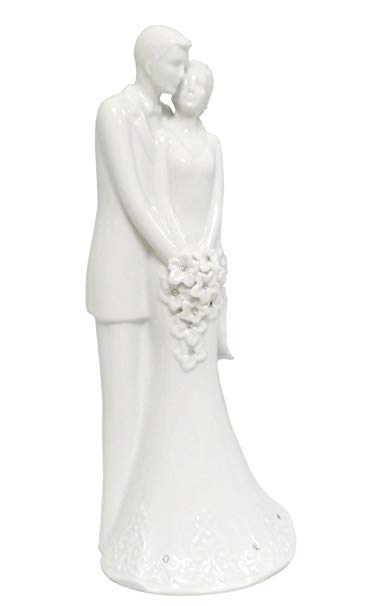 Love is in Bloom 8 inch Porcelain White Wedding Bride Groom Cake Topper