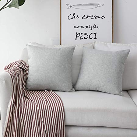 HOME BRILLIANT Set of 2 Decoration Linen Burlap Decorative Euro Shams Couch Throw Pillows Cushion Covers, 26x26 inch(66cm), Light Grey