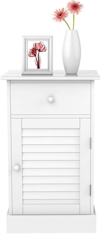 Yaheetech Slim/Small Bedside Cabinet/Table Corner Table with Drawer and Shutter Door Storage Cupboard for Bedroom/Living Room/Hallway/Bathroom 35x30x60cm White