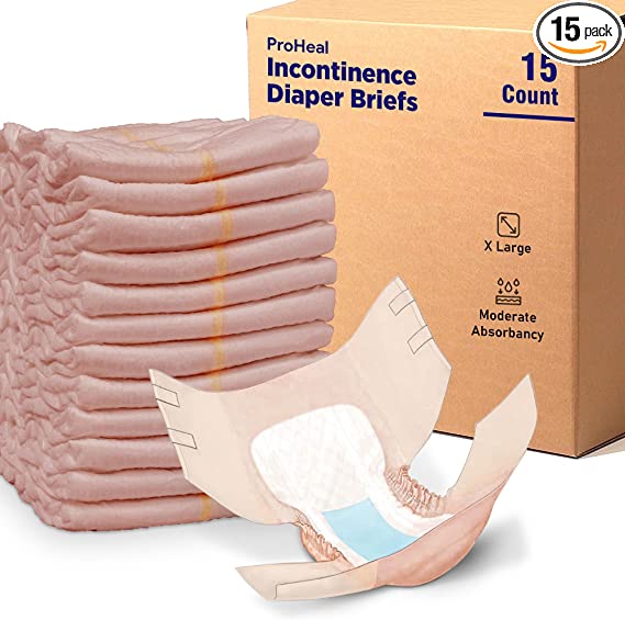 Adult Diapers Incontinence Briefs X Large, 15 Pack - for Men and Women - Moisture and Odor Lock - Moderate Absorbency, Secure Fit Refastenable Tabs, Elastic Gathers