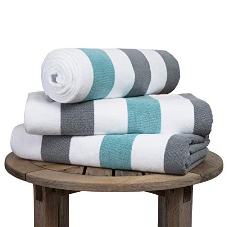 Oversize Plush Cabana Towel by Laguna Beach Textile Co | Stone and Sea Glass Green | 1 Classic, Beach and Pool House Towel