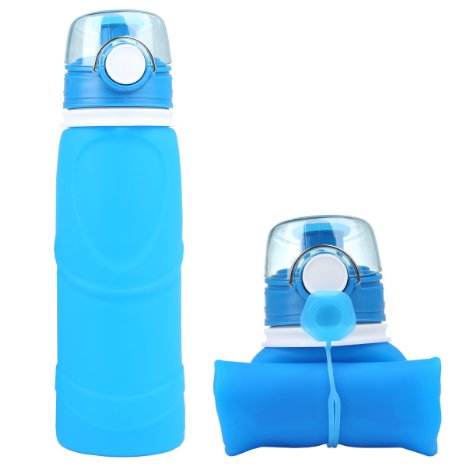 Silicone Collapsible Sports Water Bottle -Large Capacity 26 oz (750 ml) - BPA Free Foldable Bottle for Outdoor Travel & Sports & Daily use