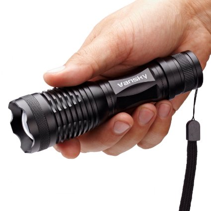 Vansky Cree Led Flashlight Adjustable Focus Zoom Tactical Torch Water Resistant Camping Torch 3 x AAA Batteries Included