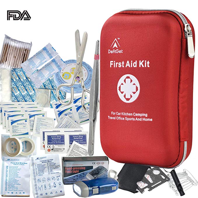 DeftGet First Aid Kit - 163 Piece Waterproof Portable Essential Injuries & Red Cross Medical Emergency Equipment Survival Folding Shovel Tools Set : for Car Camping Travel Office Sports and Home
