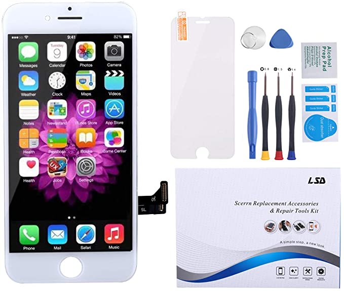 for iPhone 7 Screen Replacement 4.7 inch White, Compatible with iPhone 7 Digitizer LCD Touch Screen Display Assembly with Repair Tools kit and Screen Protector for iPhone 7 LCD Screen White