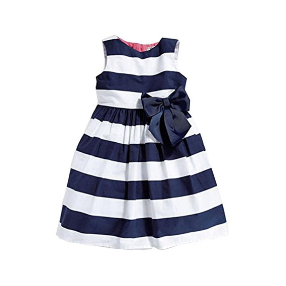 ROPALIA Baby Girls One Piece Dress Blue Striped Bow Skirts Tutu Dress Sundress