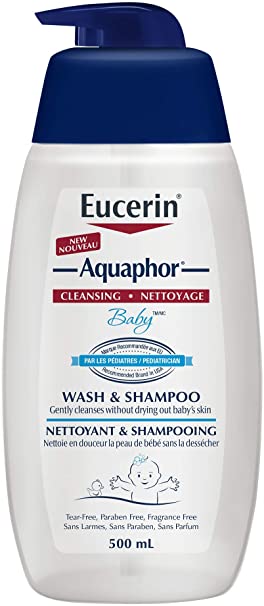 Eucerin Aquaphor Baby Tear-free, Paraben Free, Fragrance Free Body Wash & Shampoo for Babies, Baby Wash for Sensitive Skin, 500 Milliliters