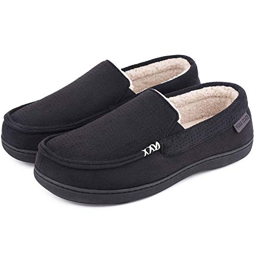 VeraCosy Men's Women's Comfy Suede Memory Foam Moccasin Slippers Warm Sherpa Lining House Shoes with Anti-Skid Rubber Sole