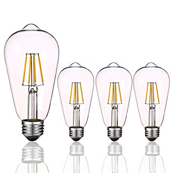 4W Dimmable Vintage Edison LED Bulb, ST64 2700K Warm White, Antique LED Bulb Squirrel Cage Filament Light for Decorate Home E26, 4Pack(2 Year Warranty)