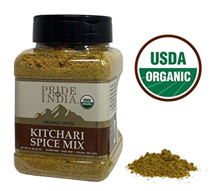 Pride Of India - Organic Indian Kitchari Spice Seasoning - 8oz (227gm) Sifting Jar - Make Perfect Tasting Rice & Lentil Pilaf - No Prep Needed - Blended with 7 Unique Vegan Spices - Mild Curry Flavor