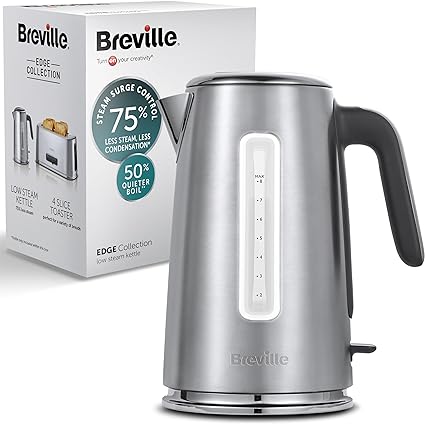 Breville Edge Low Steam Kettle | 1.7L | 3kW Fast & Quiet Boil Kettle | Energy efficient | Brushed Stainless Steel [VKT236]