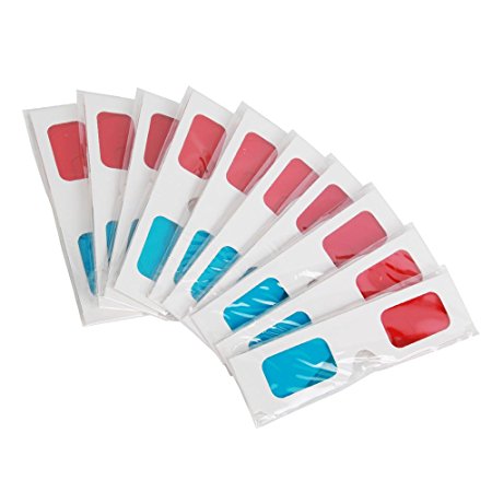 10 Pairs of Red/Cyan Cardboard 3D Glasses - Folded in Protective Sleeve
