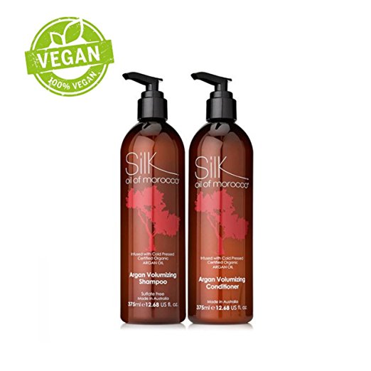 Silk Oil of Morocco Volumising Conditioner and Volumising Shampoo - Shampoo and Conditioner Set- Argan Oil Conditioner, Argan Oil Shampoo, Sulfate Free - Conditioner for FINE HAIR, Conditioner for OILY HAIR, Conditioner For THIN HAIR - Hair Thickening Shampoo - Hair Thickener and Hair Volumiser - Enriched with ARGAN OIL and MACADAMIA OIL - Light Hair Moisturiser which gives Amazing Volume - Hair Volumizer - Get Amazing Body and Shine and does not Weigh Hair Down with Root Lift! 375ml each