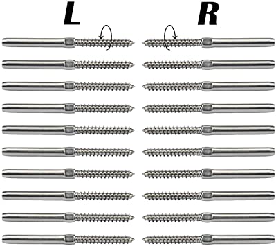 Muzata Swage Lag Screws Left & Right 20 Pack for 1/8" Cable Railing,T316 Stainless Steel Stair Deck Railing Wood Post Balusters (10 Pairs) CK17,Series CA1 CD1 CS1